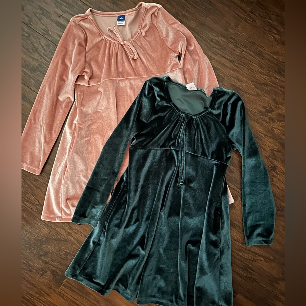 Velvet Dresses in Pink and Green